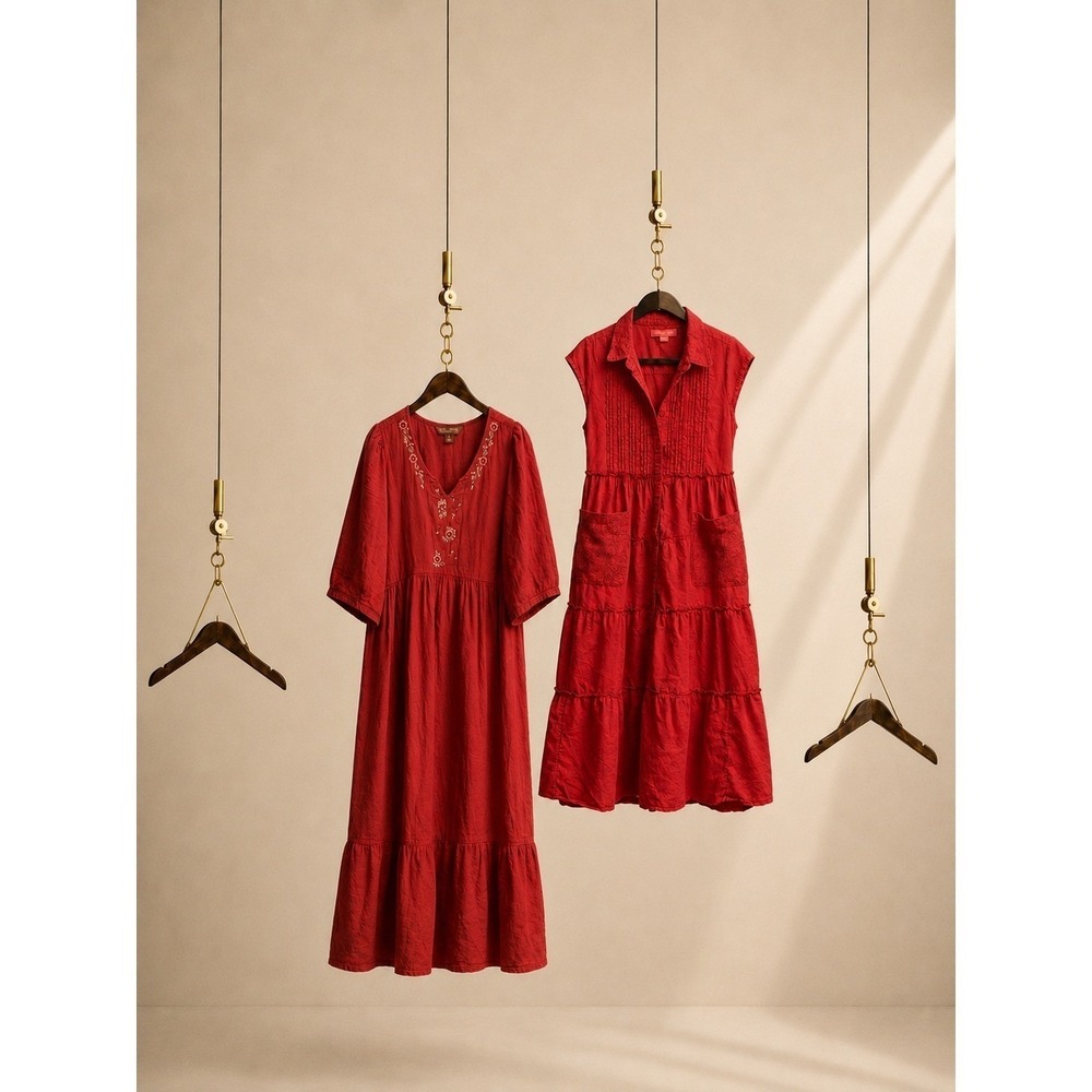April Cornell 50th Anniversary‎ Red Prairie Maxi Midi Dress Bundle Cottagecore